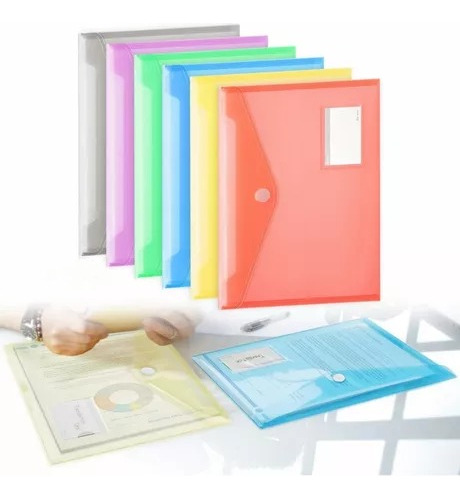 12 Pcs Carpetas Folder Plastico Con Botón Documentos Broche