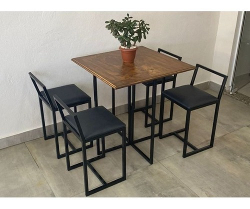 Conjunto Mesa Preta 4 Cadeiras Estofado Industrial Premium Cor Preto Desenho do tecido das cadeiras Liso