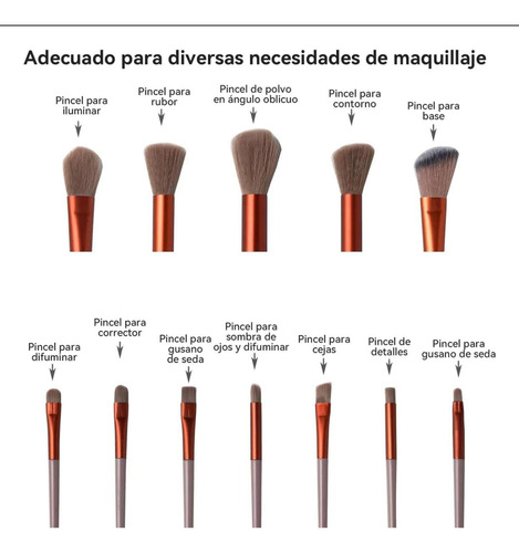 Set De Brochas De Maquillaje Para Cosmeticos De Viaje 13 Pzs Marrón