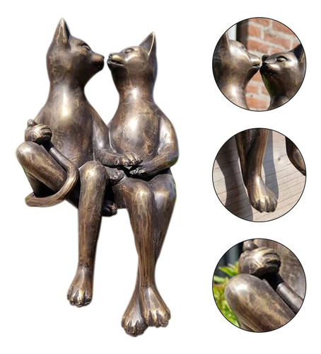 Linda Pareja Gato Estatuilla Resina Gato Ornamento Para