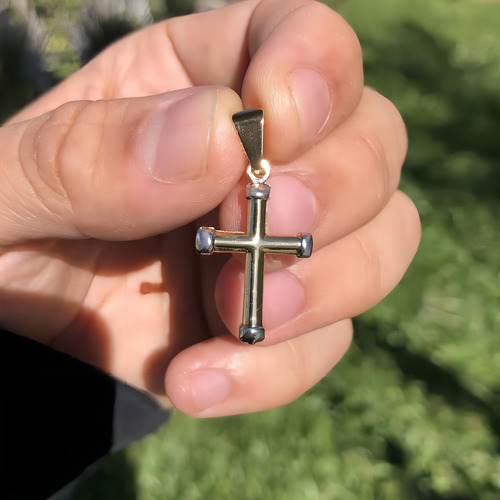 Pingente Cruz Banhado A Ouro 18k Com Detalhes Em Ouro Branco