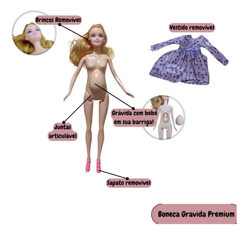 Boneca Barbie Gestante Grávida Com Bebê Na Barriga 2024