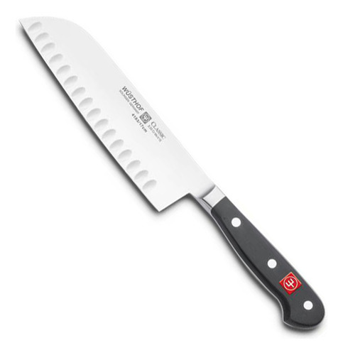 Cuchillo Wüsthof Santoku Clásico Negro Filo Hueco Acero Inoxidable