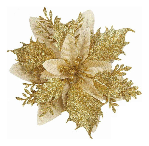 E D 30 Unidades De Flores Douradas Natal Com Glitter P