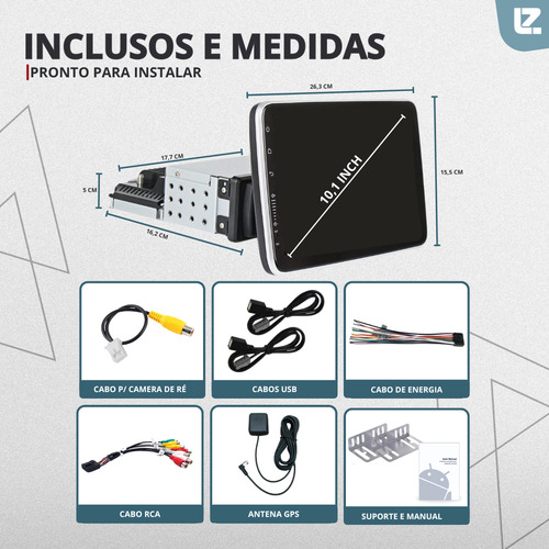 Multimídia Mp10 Android 13 Wifi 32gb 2gb Rotativa Hands Free