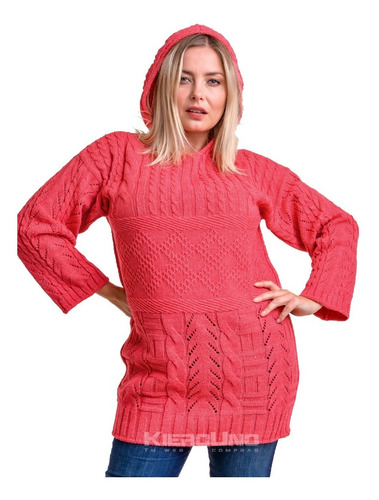 Sweater Con Capucha Saco Lana Rojo Kierouno
