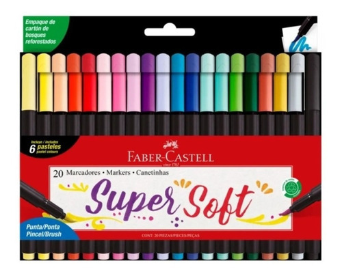 Marcadores Faber Castell Super Soft 20 Colores Punta Pincel