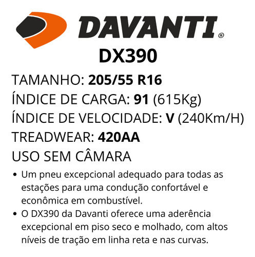 Kit 2x Pneu Carro 205/55r16 Dx390 Tl 91v Davanti Runflat