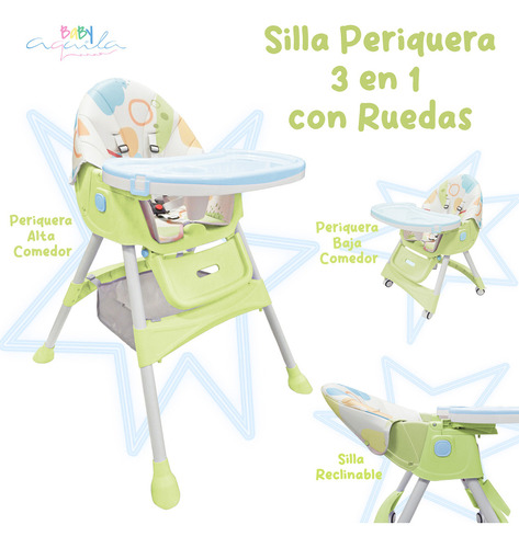 Silla Periquera Alta 3 En 1 Con Ruedas Aquila Color Verde