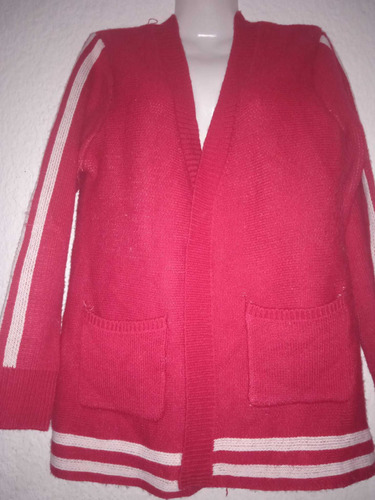 Saco,campera Dama L Tejido Rojo Con Líneas Blancas Impecable