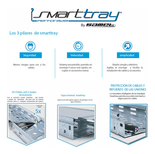 Imagen 3 de 6 de Bandeja Portacable Smarttray Samet 100mm Ala 50 X 3 Metros