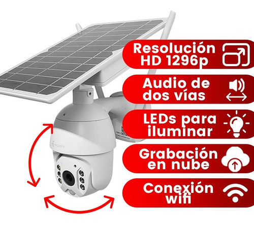 Cámara Cctv Ip Wifi Video Hd Panel Solar Bateria Movimiento Secucore IS50ZW