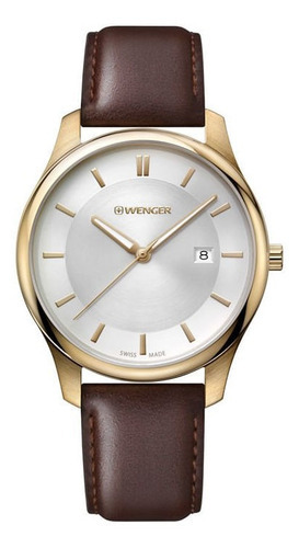 Relógio Masculino Wenger City Classic Dourado E Marrom Cor do fundo Branco