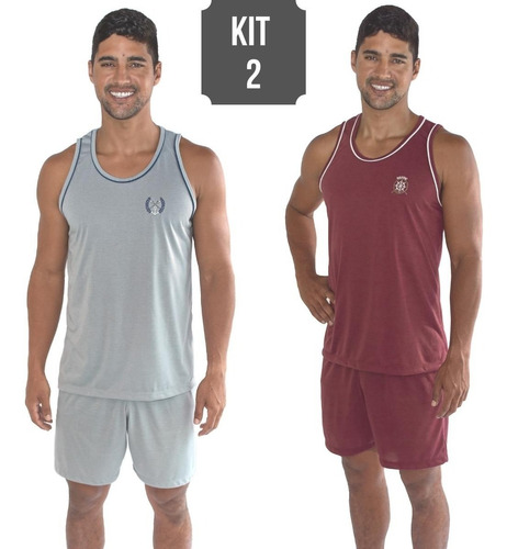 Kit 2 Pijama Verão Camiseta Regata Bermuda Adulto Masculino