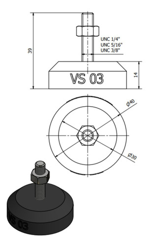 Nivelador Amortecedor Sapata Borracha Mini Vs 03 5/16