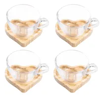 Comprar Jogo 4 Xicaras Café Chá 210ml Cu002F Pires Madeira Coração