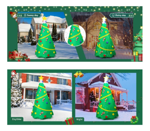 Árbol De Navidad Inflable Con Cinta Amarilla Navideña De 2,4