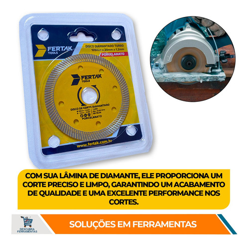 Kit 5 Discos De Corte Turbo Porcelanato Fino 105mm Fertak Cor Amarelo