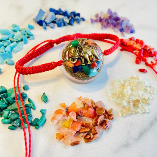 Pulsera Orgon Elefante Con Piedras 7 Chackras- Ajustable
