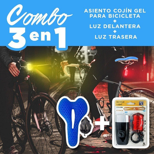Imagen 2 de 4 de Luces De Bicicleta Delantera Y Trasera Mas Asiento Gel 3 En1