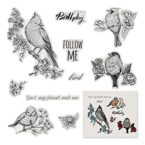 Birds Flowers Birthday Clear Stamps For Card Making Scr...