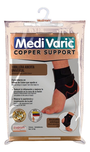 Tobillera Abierta Universal Medivaric Ajustable Hilado Cobre