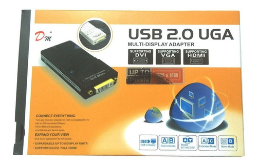 Adaptador Grafico Uga Usb 2.0 3.0 Vga Dvi Hdtv 1920x1080