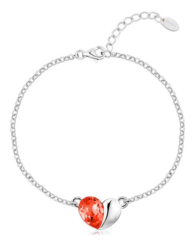 Linda Pulsera Color Rojo Fuego Con Corazon Swarovski