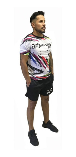 Imagen 3 de 5 de Remera Multicolor + Short Conjunto Deportivo Padel Tenis