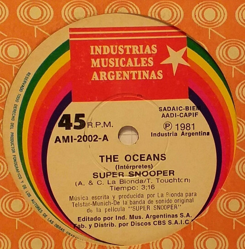 The Oceans - Super Snooper - Simple Vinilo 1981 Pop Disco
