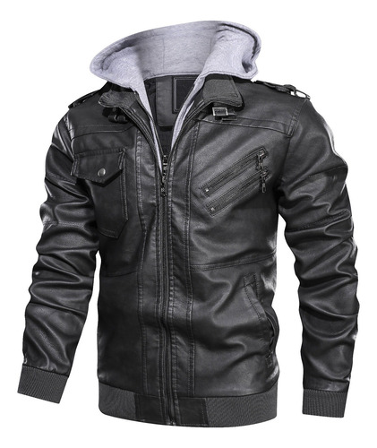 Chaqueta De Cuero C Para Hombre, Delgada, Con Capucha, De Fe