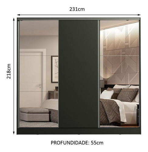Ropero Closet Madesa Royale 3 Puertas 2 Espejo N Color Negro