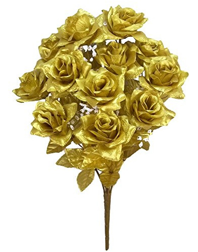 Gpb293g-gold Arbusto De Rosas De Satén Artificial De 1...