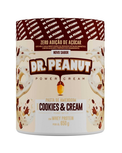 Imagem 1 de 1 de Suplemento em  pasta Dr. Peanut  Pasta de amendoim Avelã com Whey Protein gorduras sabor  cookies and cream em pote de 650g