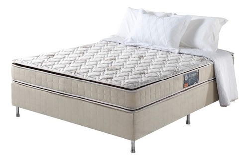 Cama Box Viúva + Colchão Espuma D70/d28 2 Pillow Top Orleans Cor Bege