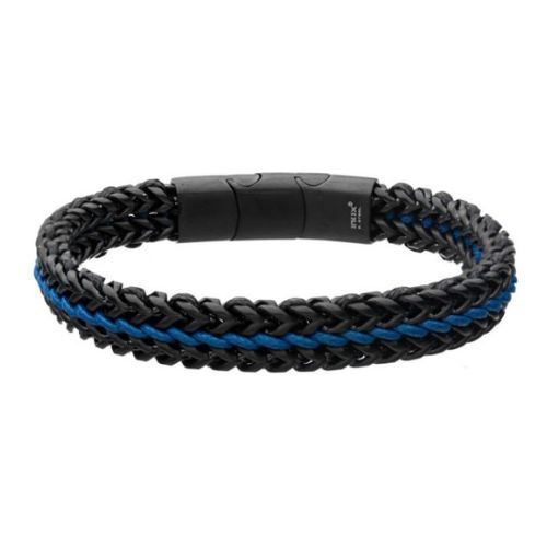 Pulsera Hombre Inox Acero Inoxidable Cordón Azul Eslabones