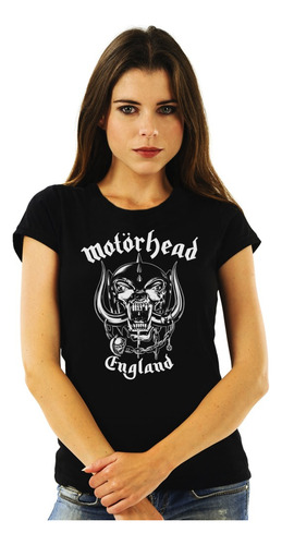 Polera Mujer Motorhead England Blanco-negro Metal Impresión