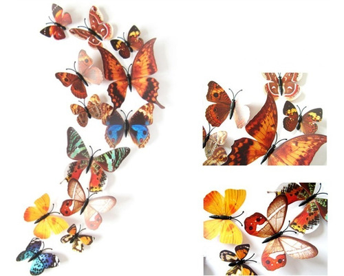 Set 12pc Mariposas Color Cafe Imanes Stickers Decoracion Art