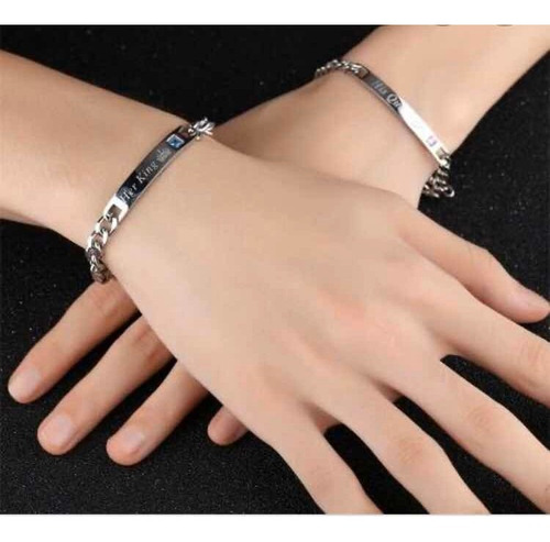 Set Pulseras His Queen/her King Plateadas Grabado 2 Nombres