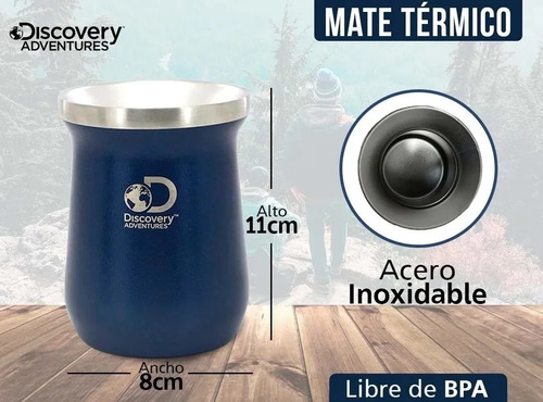 Imagen 5 de 10 de Kit Mate Acero Inox Térmico Discovery 236ml + Bombilla