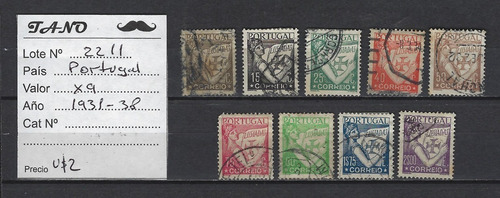 Lote2211 Portugal X9 Estampillas Años 1931-38