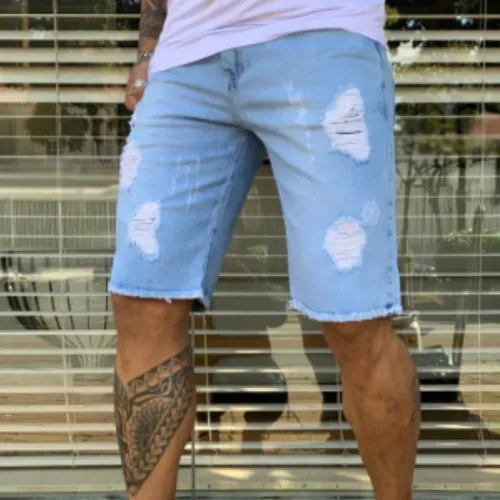 Shorts jeans best sale claro rasgado masculino