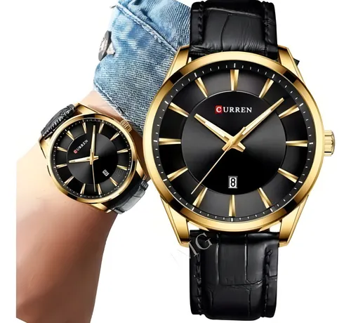 Reloj casual de lujo para hombre, correa de piel social, color negro, bisel, color como imagen, color de fondo como imagen