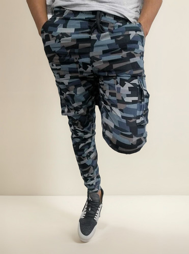 Pantalón Hombre Casual Jogger Camuflaje Azul