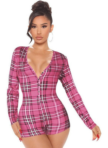 Jumpsuit Mujer Plush Plaid Impresión Cómoda