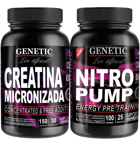 Creatina Micronizada 150g Arginina Nitro Pump 100tab Genetic