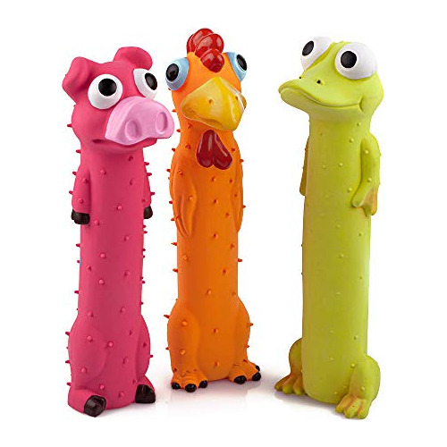 Chiwava 3 Pack 9  Squeaky Latex Dog Toys Standing Stick Anim