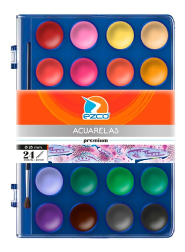 Acuarelas Ezco Premium X 24 Colores + Pincel Estuche Rígido