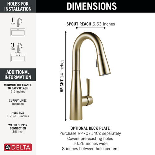 Grifo De Fregadero Delta Essa 9913-cz-dst De Bronce Champán