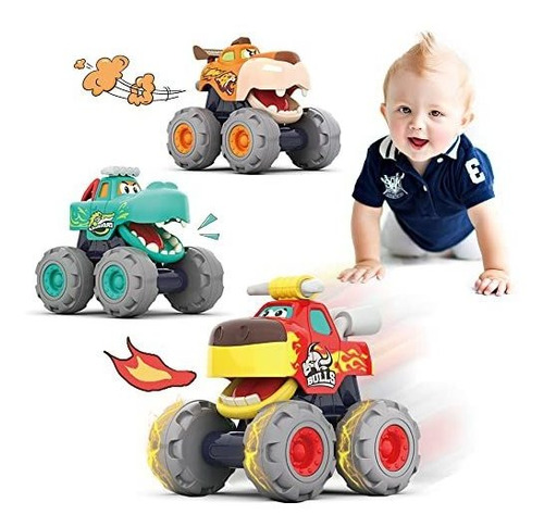 Woby Monster Truck Toy Set, Gran Empujar Y Ir Por Fricción, 